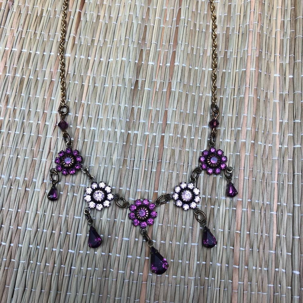 SHE Fashions pink crystal multiple drop necklace on brass - Boho drop style